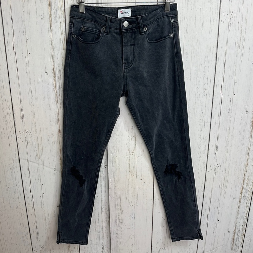RVCA Denim Black Mid Skinny Crop Distressed Jeans Size 25